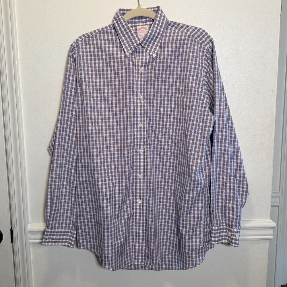 Brooks Brothers 1818 Mens 15.5 34/35 Plaid Non Iron Cotton Dress Shirt